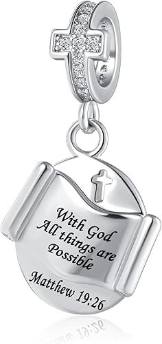 Cross Charm With God All Things Are Possible Bible Religious Dangle Bead - Picture 1 of 4