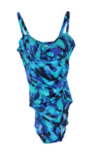 Longitude One-Piece Swimsuit Blue Purple Rouched Sides Adjustable Straps Sz 12