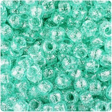 BeadTin Green Aqua Sparkle 9mm Barrel Pony Beads 500pcs 