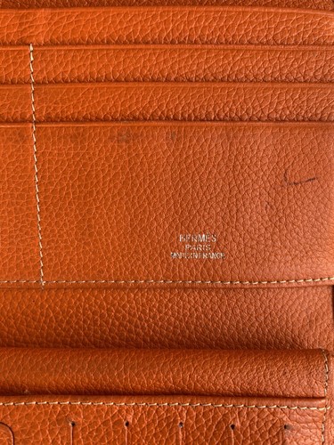 HERMES Orange Leather Dogon Purse Folded Wallet Clutch Vintage - Picture 9 of 17
