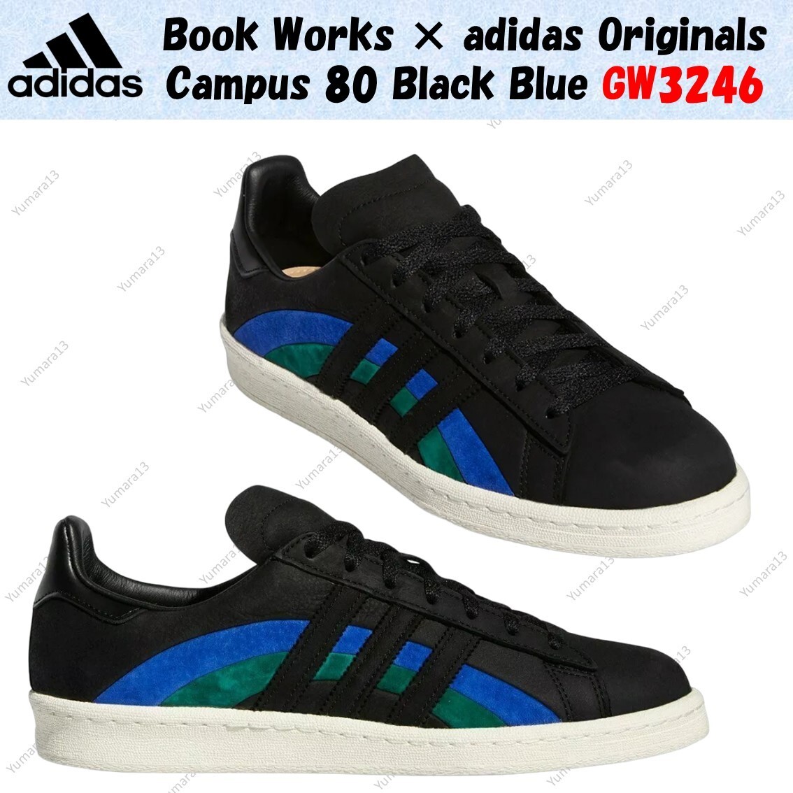 Book Works  adidas Originals Campus 80 Black Blue GW3246 Men's Size