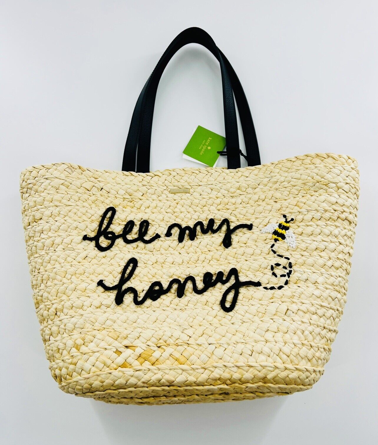 NWT Super Pretty!!! Kate Spade “Be My Honey” Straw Bee Tote Bag  Black/Yellow/Wht | eBay