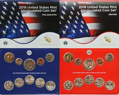 USA Münzen US uncirculated Coin Set 2018 Kursmünzen Satz Denver + Philadelphia - Bild 1 von 4