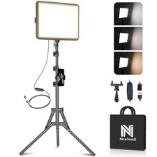 LED Video Light Kit, Dimmable 2800-6500K with Tripod Phone Holder for Strea...