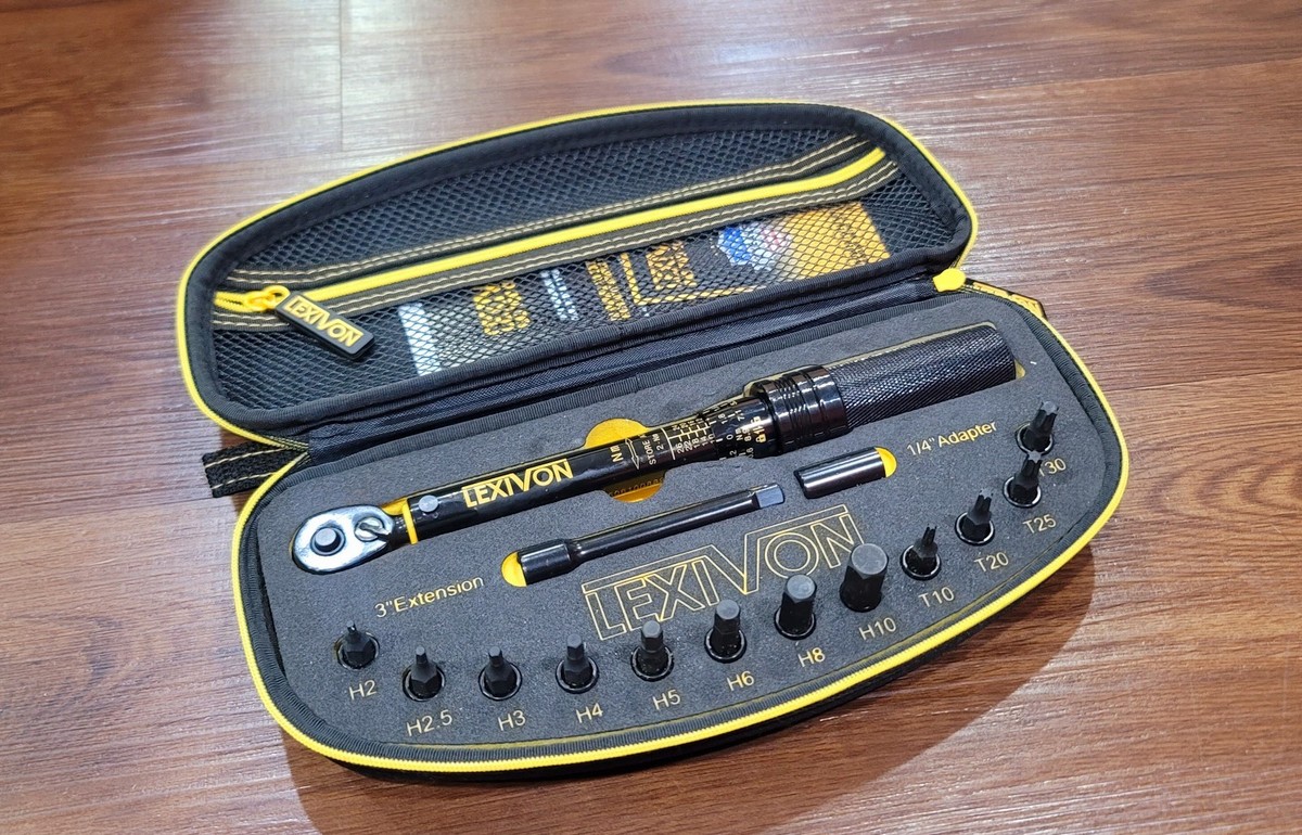LEXIVON Bike Torque Wrench 1/4-In 15-Piece Kit 72 Tooth Gear Dual