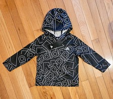 NEW ADIDAS Toddler Little Boy Fleece Sweatshirt Hoodie, Black/White 2T-4T 