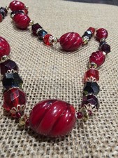 Vnt,Glower Red Lucite,black Ab Acrylic beads, Possibly West Germany,beaded...
