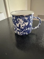 Blue & White Aluminum Camping Style Coffee Mug Set Of 4 Mugs with Handles, Cups