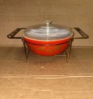 Vintage Pyrex 404 Red Golden Leaf Holly Pine Cone Christmas 4 Qt w/Lid & Cradle