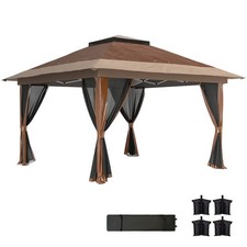 Outsunny 3.6 x 3.6m Pop Up Gazebo with Netting and Wheeled Bag, Brown