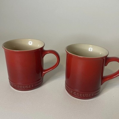 PAIR of LE CREUSET Stoneware 14oz Mug Cerise Cherry Red Coffee Tea Cup Set  | eBay
