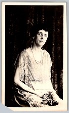 Vtg B&W Snapshot Woman In Lace Dress With Pince Nez Glasses And Dahlia Studio