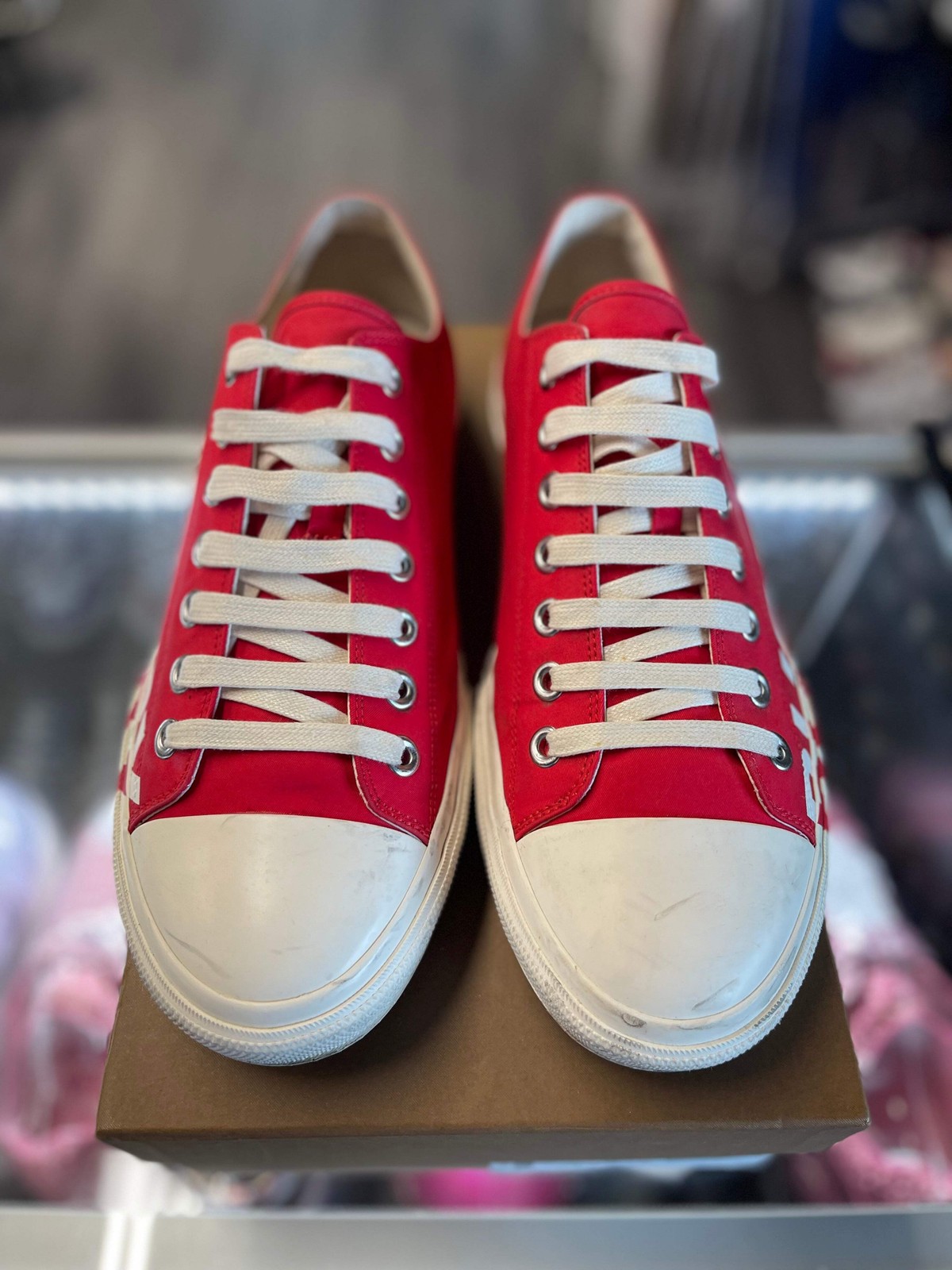 Burberry Gabardine Logo Print Low Sneaker "Red/White"