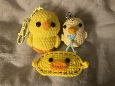 Handmade Crochet Amigurumi Duck Mini Stuffed Animal Set Keychain Hair Clip