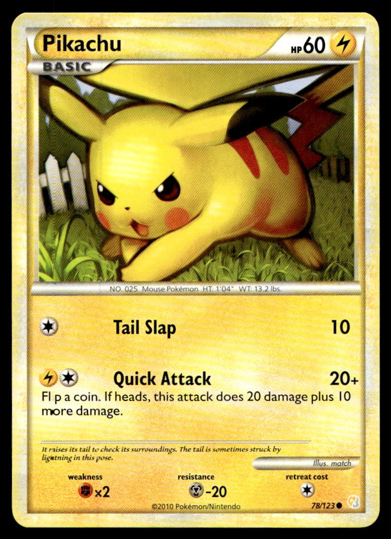 Pikachu HeartGold SoulSilver Common 78/123 2010 Pokemon TCG