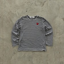 Vintage 90s Comme Des Garcons Striped LongSleeve Tee Shirt Size L White Black