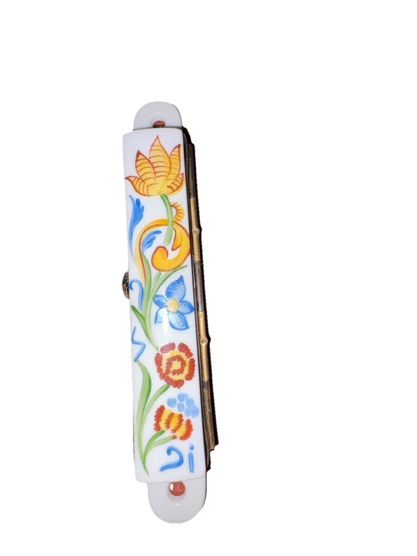 Mezuzah Case Doorpost Jewish French Paint Porcelain Beautiful Art Rare Vintage