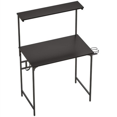 Computertisch, 80cm Home Office Arbeitszimmertisch mit Stallablage, Getränkehalter, Kopfph