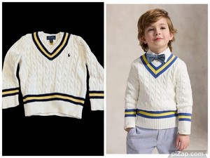 Polo Ralph Lauren Kids 4/4T Cricket Sweater Iconic Cable Knit V Neck Striped