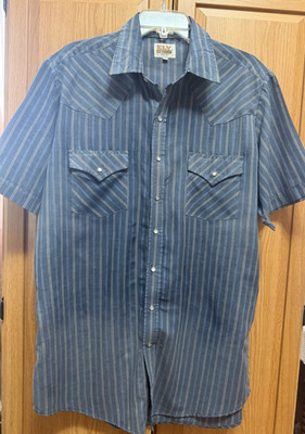 Vintage Ely Cattleman Pearl Snap Striped Western Cowboy Shirt Size LT Large Tall