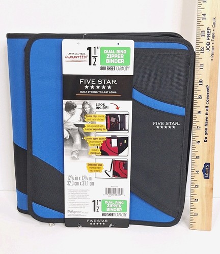 Mead Five Star 1 1/2" Dual Ring Zipper Binder 800 Sheet Capacity NWT Blue NEW - Picture 9 of 10