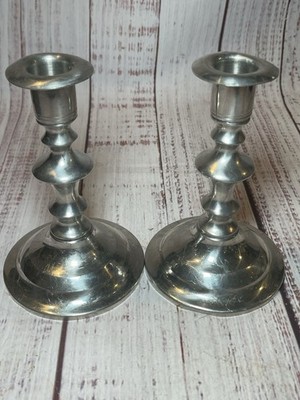 VINTAGE PAIR OF STIEFF CANDLESTICKS PEWTER OLD STURBRIDGE VILLAGE OSV