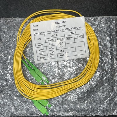 SC/APC Singlemode Fiber Optic Pigtail 2m Lot of 4 Simplex Yellow