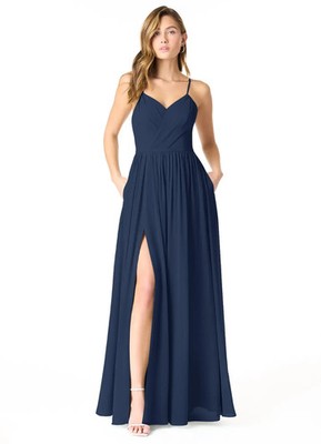 Azazie Women's Cora Bridesmaids Dress Dark Navy Chiffon Size A4 - NWT