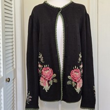 Vintage 80s Charter Club Embroidered Knit Cardigan Sweater Womens L Cottage
