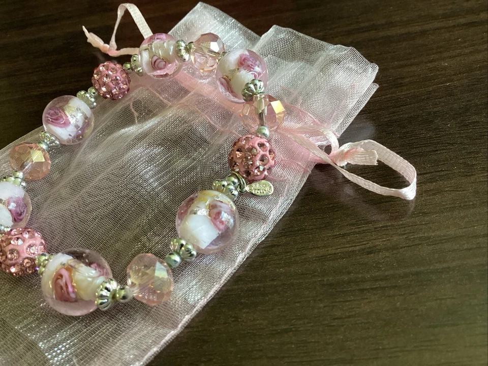 Kirks Folly Pink Crystals & Rose Beads Stretch Bracelet Stunning - Image 3 of 4