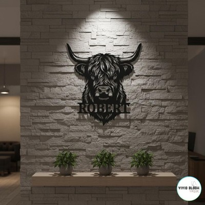 Personalized Highland Cow Metal Sign   Custom Rustic Farmhouse Wall Decor Gift