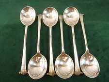 6 Vintage Walker & Hall Albany Style Soup Spoons silver plated c.1925-6 #1