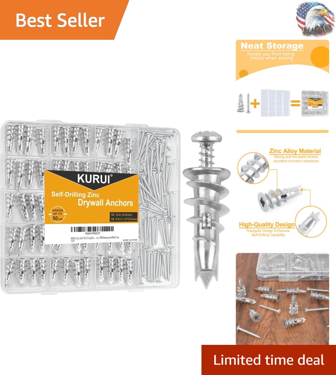 116PC Zinc Self-Drilling Anchors – 50LB Support for Easy Home Installation