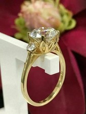 3CT Round-Cut VVS1 Moissanite Solitaire Engagement Ring 14K Yellow Gold Plated