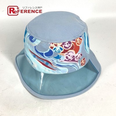 Chanel Hat Coco Mark Camellia Cotton Blue 54.5cm Bucket Brim 6cm