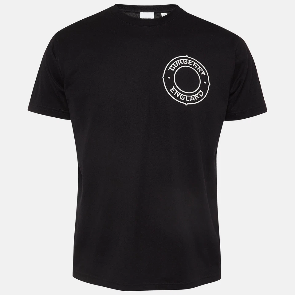 Camiseta Burberry Negra Estampada Algodón Tejido Cuello Redondo XXS
