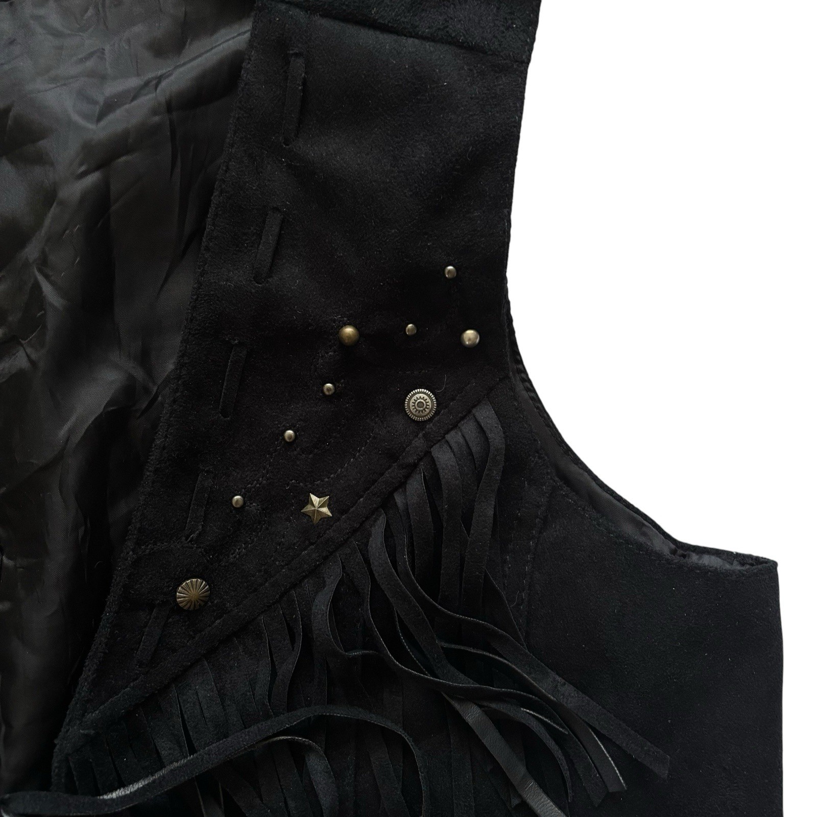Womens Vintage Faux Suede Waistcoat Black 90s Retro Indie Western 10 image 3