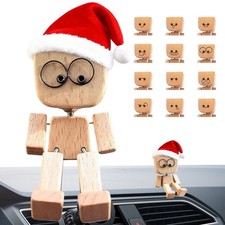 Shaking Wooden Man Dashboard Ornaments With Santa Hat Car Desktop