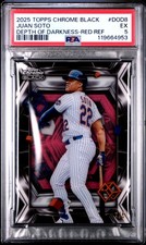 2025 TOPPS CHROME BLACK DEPTH OF DARKNESS RED REFRACTOR #DOD8 JUAN SOTO PSA 5