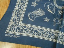 Vtg Antique COWBOY WESTERN NAVY BLUE wild rag Cotton USA BIKER BANDANA Hanky 20"