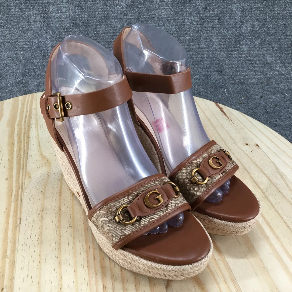 GUESS Tacones Mujer 9 M Hisley Plataforma Cuña Alpargata Marrón Imitación Cuero NUEVO Foto 3 de 4