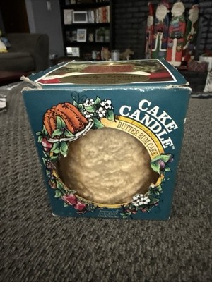 VTG Lumi-Lite Hearth and Home Butter Rum Cake Pillar Candle Unlit 4.5'' Box New