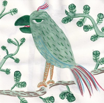 Folk Art Gemälde Minimal Aquarell Vogel Dschungel Bild Naive Modern Bunte Kunst