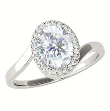 Oval  Round Cut Cubic Zirconia In 925 Silver Curved Band Ring For Womens.