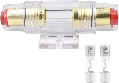 Waterproof 4-8 AWG In-Line Stereo Fuse Holder with 2 Fuses (60A), A Model: 60A
