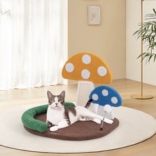 Mushroom Cat Bed for Indoor Cats w/ Comfy Napping Bed Sisal Scratching Board