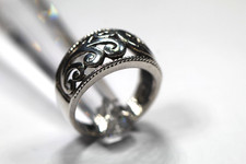 Signed Sterling Silver Wide Southwest Tapered Open Scrollwork Band Ring Sz 9