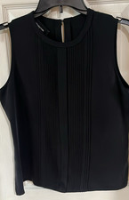Jones New York Black Pleated Silk Sleeveless Top 