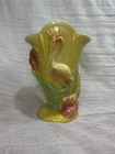 Vtg Hull Pottery Heron Crane Hibiscus Vase Art Deco 8.5"  USA yellow pink 1940's