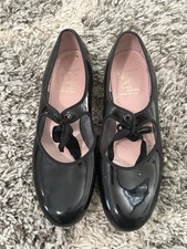Capezio Patent Leather Tap Black Ribbon Ties Shoes Size 7
